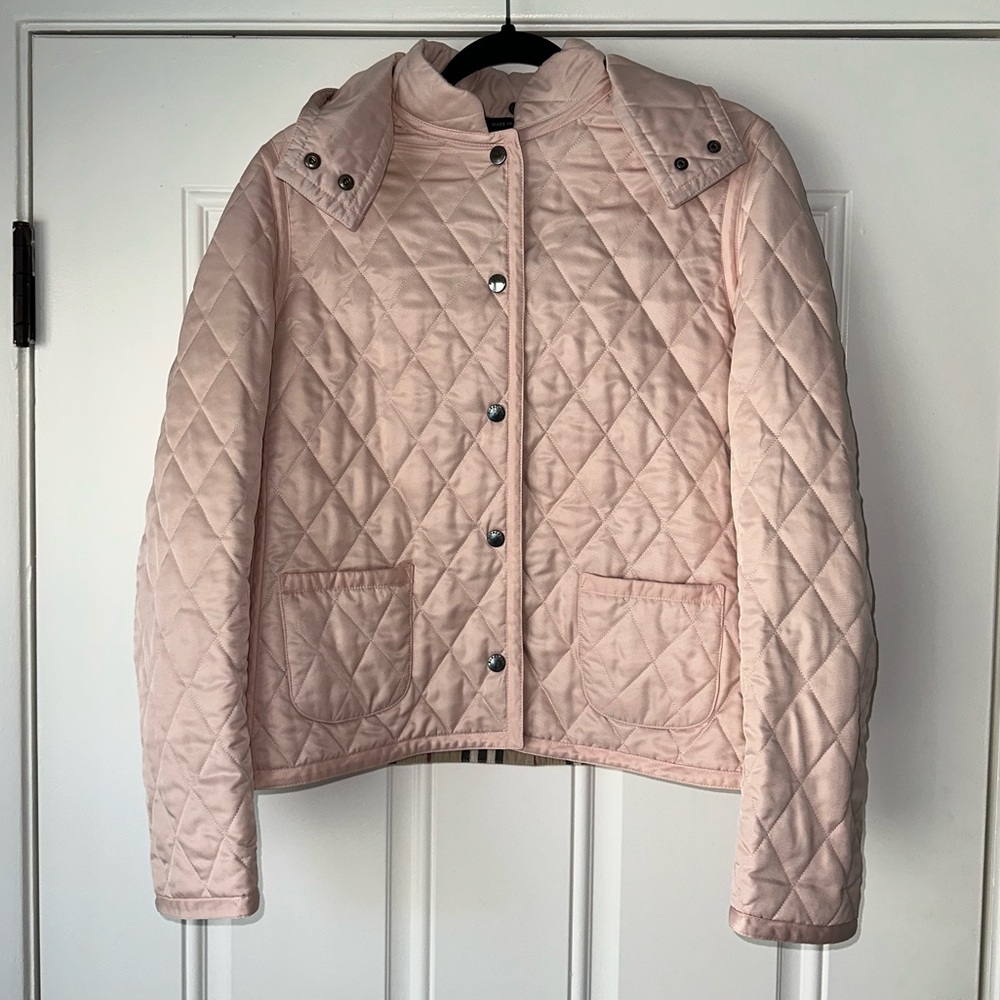 Burberry jacket with detachable hood size 12 reg L large quilted pink